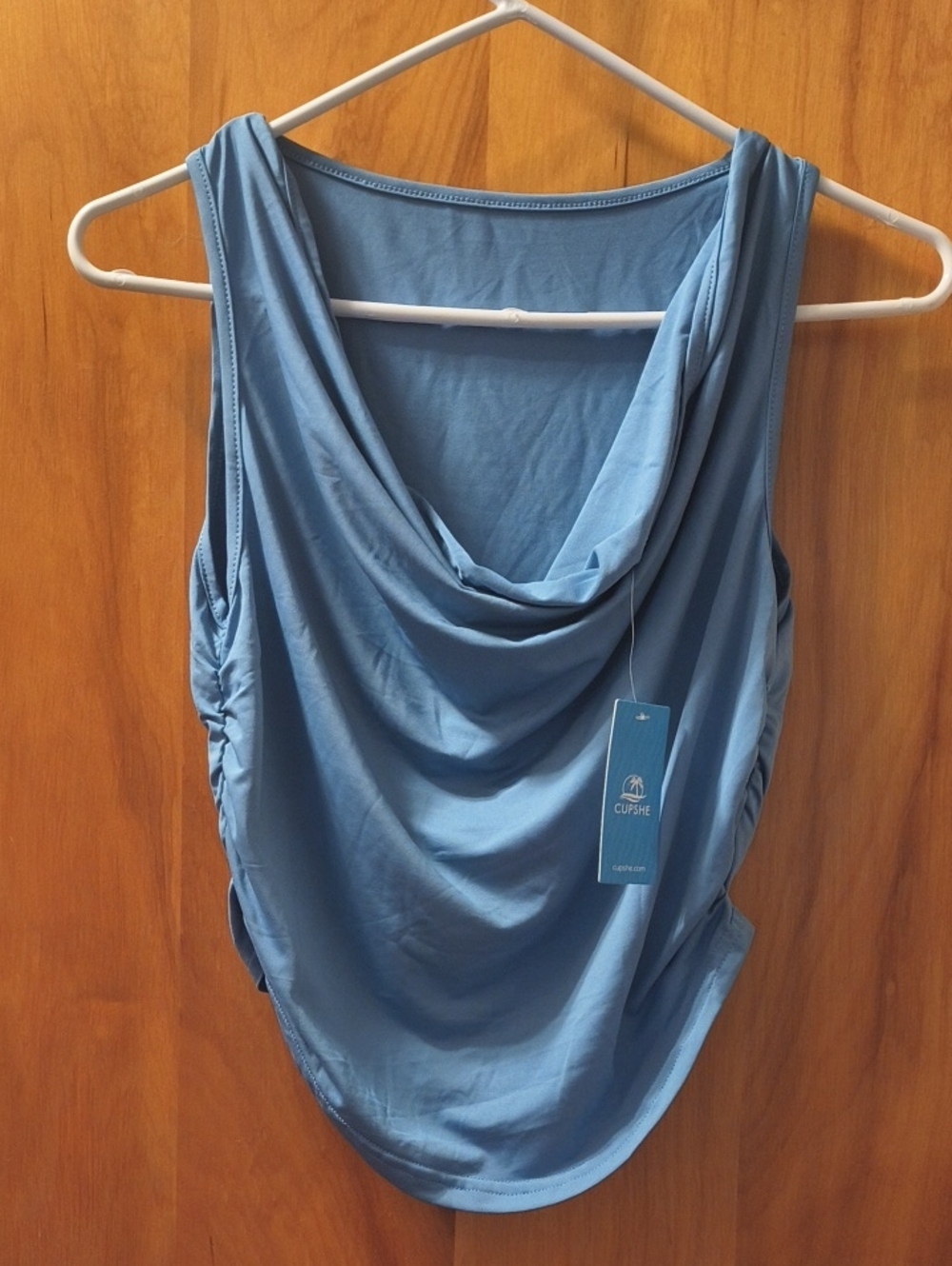 Cupshe Light Blue Draped Cowl Neck Tank